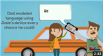 Dad and daughter standing beside the car with communication device 